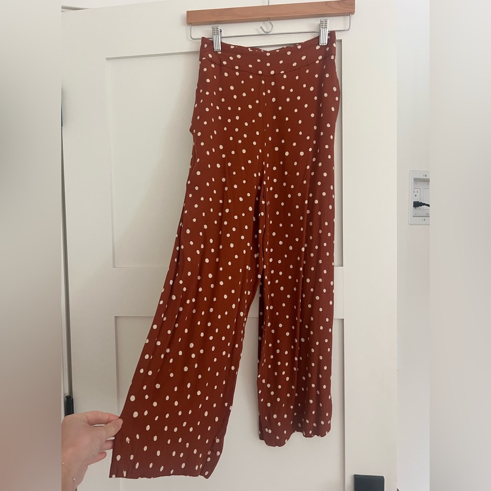 Madewell Rust Polka Dot Wide-Leg Trousers